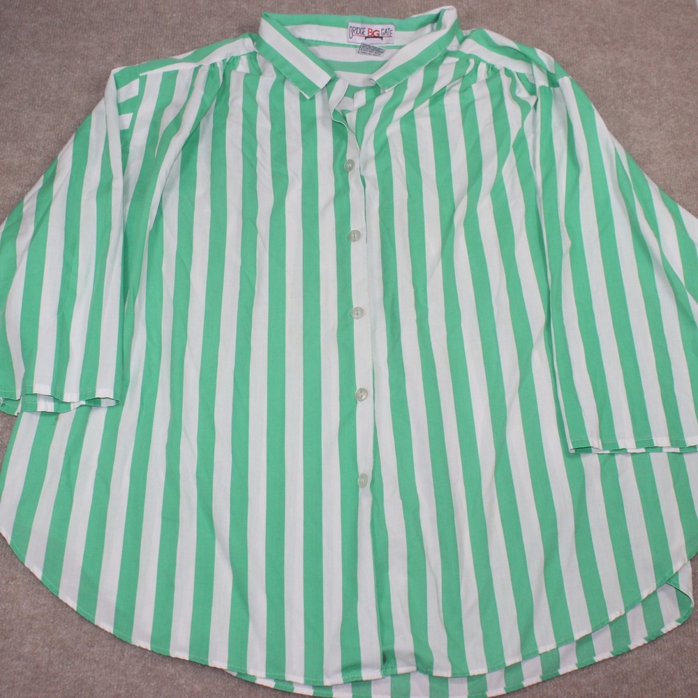 Bridge Gate Vintage Green White Striped Button Down Shirt Plus Size 2X 7-3770-0